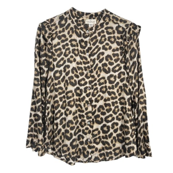 Velvet by Graham & Spencer Tops - Velvet by Graham & Spencer Leopard Print Ruffle Sleeve Blouse Size Small